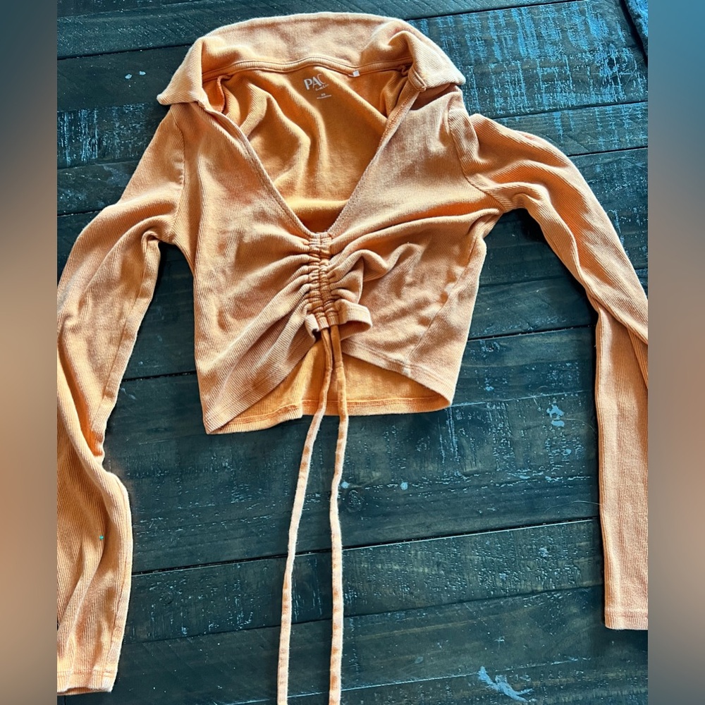 Pacsun Women’s Orange Long Sleeve Top; Cinched front; Size XS